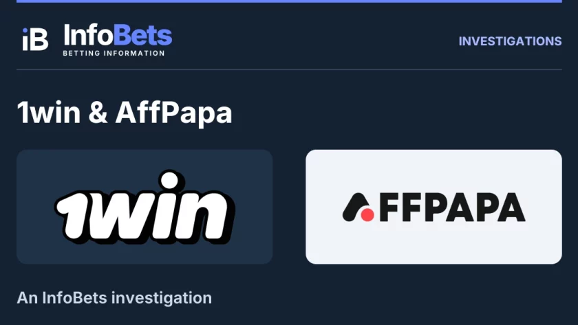 InfoBets investigation into 1win & AffPapa, illustrated with authentic original brand marks.