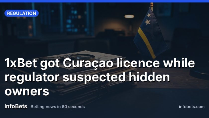 A stack of leaked corporate documents & a magnifying glass on a desk beside a Curaçao flag.