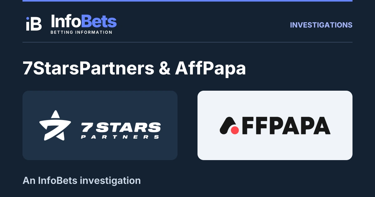 InfoBets investigation into 7StarsPartners & AffPapa, illustrated with authentic original brand marks.