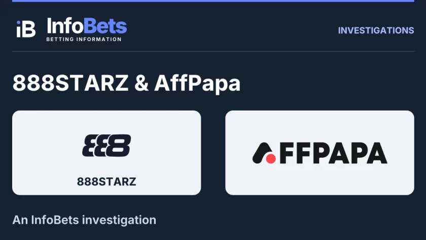 InfoBets investigation into 888STARZ & AffPapa, illustrated with authentic original brand marks.