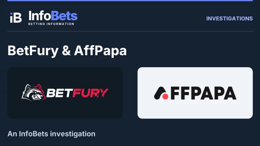 InfoBets investigation into BetFury & AffPapa, illustrated with authentic original brand marks.
