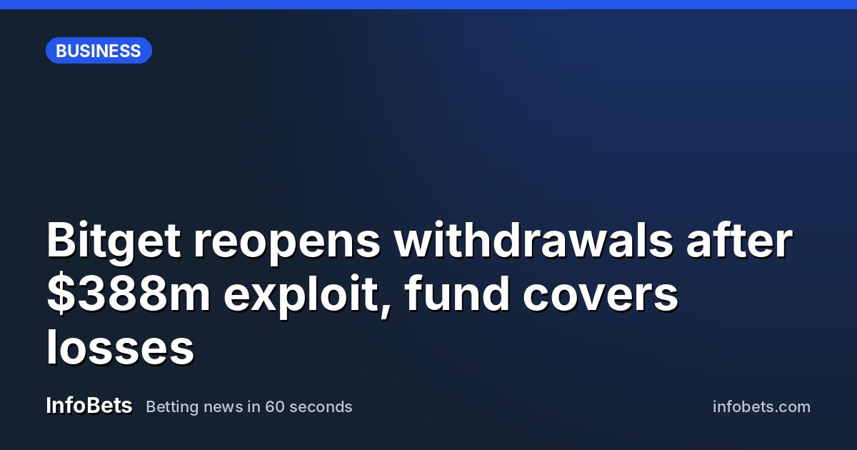 Bitget reopens withdrawals after $388m exploit, fund covers losses