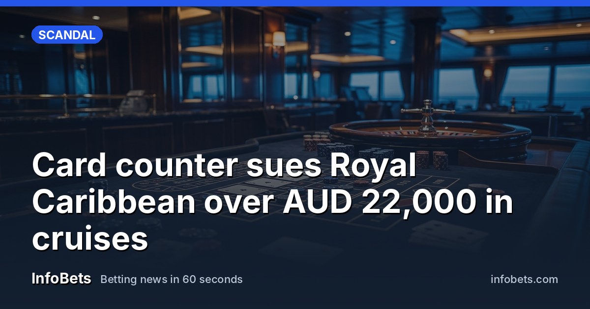 A cruise ship casino table with cards & chips laid out under bright lights.