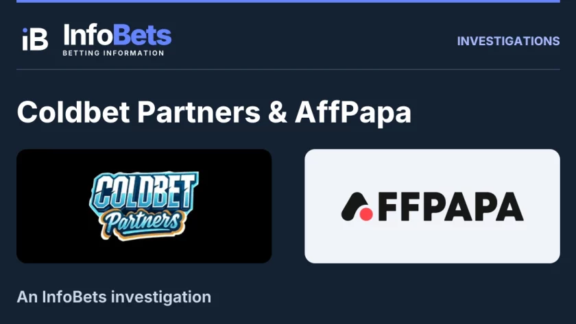 InfoBets investigation into Coldbet Partners & AffPapa, illustrated with authentic original brand marks.