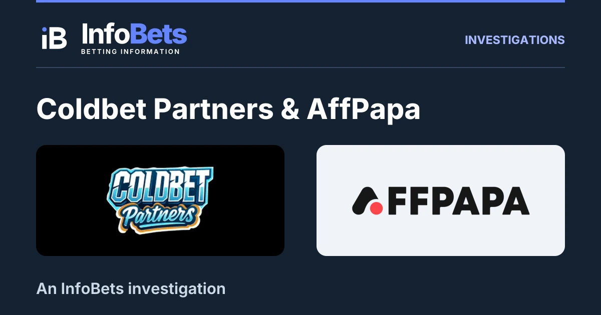InfoBets investigation into Coldbet Partners & AffPapa, illustrated with authentic original brand marks.