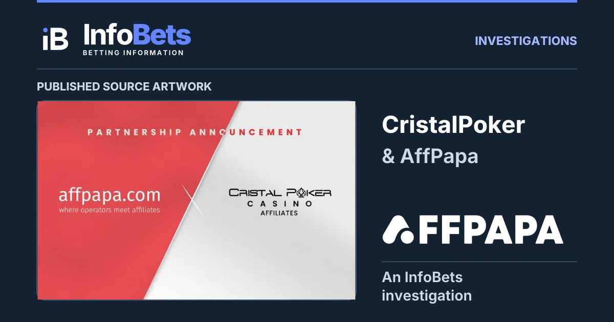 InfoBets investigation into CristalPoker & AffPapa, with the complete historical artwork published by AffPapa clearly labelled as source material.