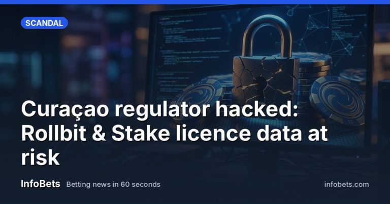 A cracked padlock icon overlaid on a casino chip & computer screen, symbolising a regulator data breach.