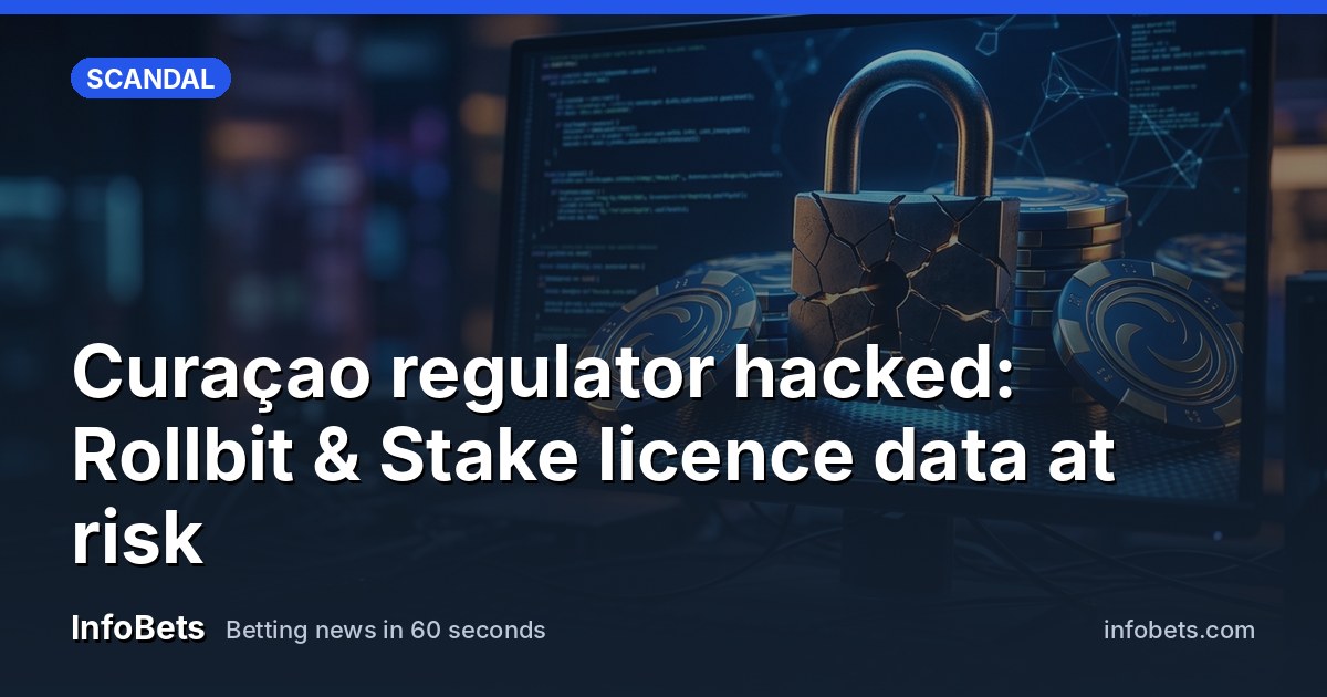 A cracked padlock icon overlaid on a casino chip & computer screen, symbolising a regulator data breach.