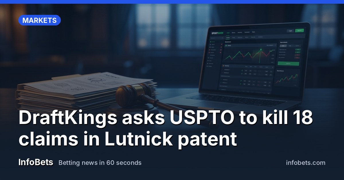 A gavel resting beside a stack of patent documents & a laptop showing a sportsbook app.