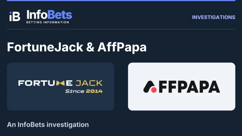 InfoBets investigation into FortuneJack & AffPapa, illustrated with authentic original brand marks.