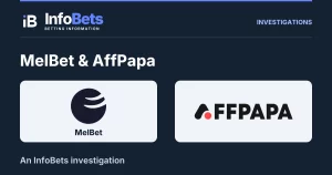 InfoBets investigation into MelBet & AffPapa, illustrated with authentic original brand marks.