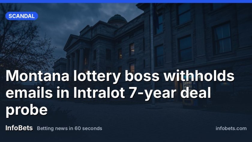 Exterior of a Montana state government building with a lottery ticket display nearby.