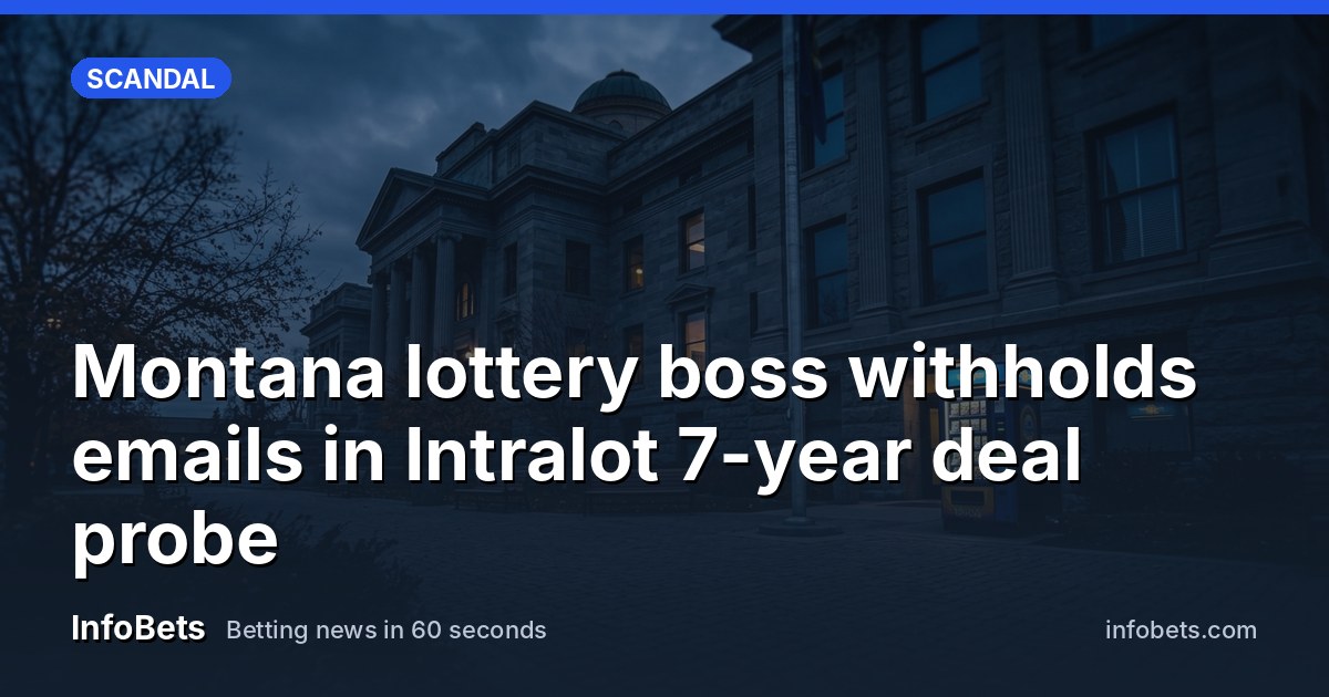 Exterior of a Montana state government building with a lottery ticket display nearby.