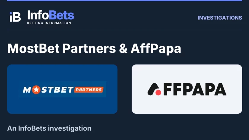 InfoBets investigation into MostBet Partners & AffPapa, illustrated with authentic original brand marks.