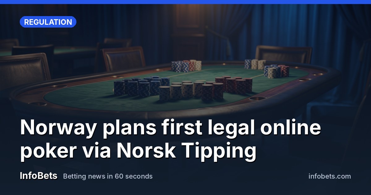 An empty poker table with green felt & stacked chips under soft casino lighting, no cards visible.