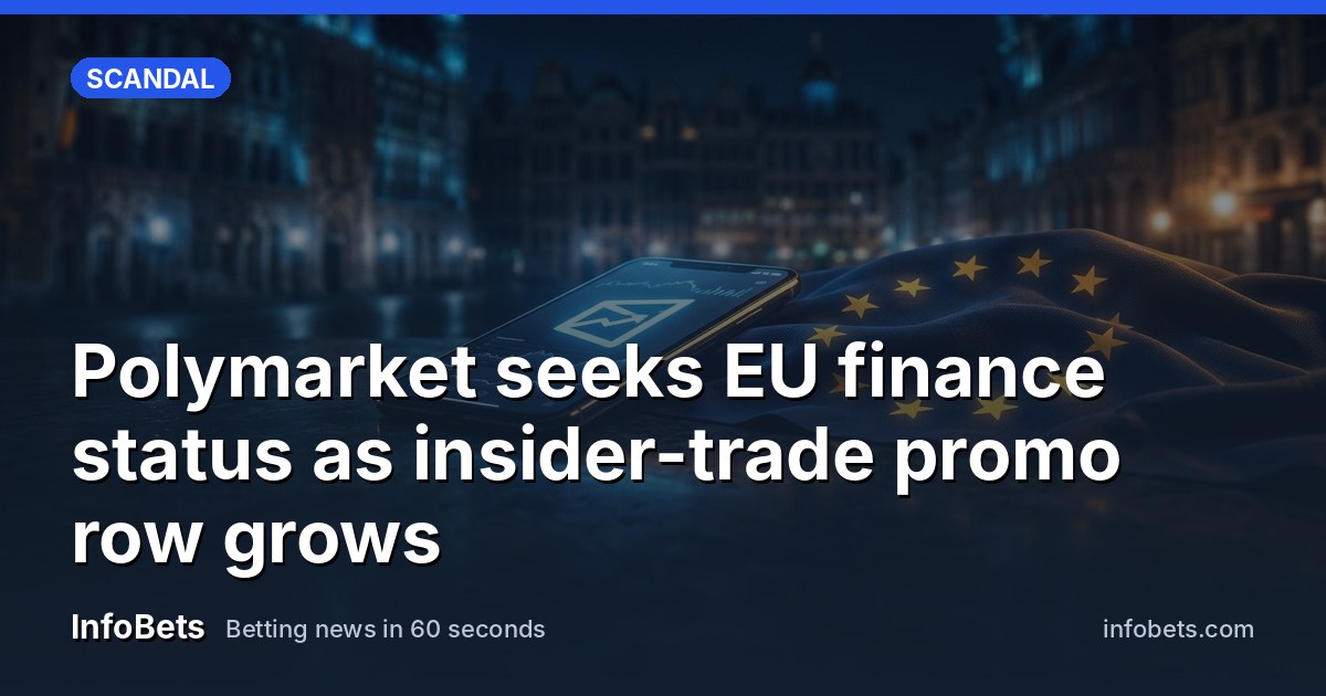 Polymarket logo displayed on a smartphone screen next to a European Union flag.