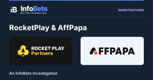 InfoBets investigation into RocketPlay & AffPapa, illustrated with authentic original brand marks.