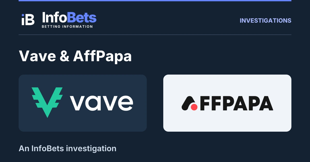 InfoBets investigation into Vave & AffPapa, illustrated with authentic original brand marks.