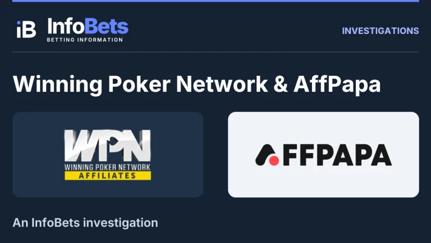 InfoBets investigation into Winning Poker Network & AffPapa, illustrated with authentic original brand marks.