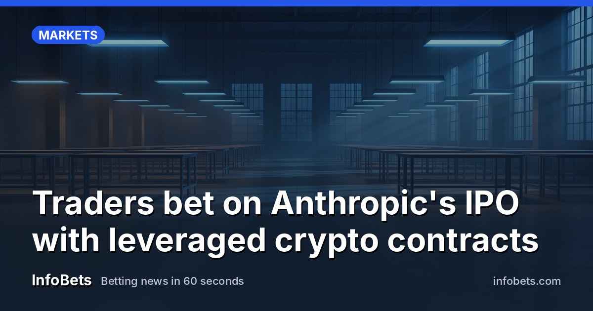 A vast, empty hall at dusk where rows of softly glowing blue light panels hang over bare steel desks, with long shadows stretching across the polished floor and a faint blue haze drifting through…