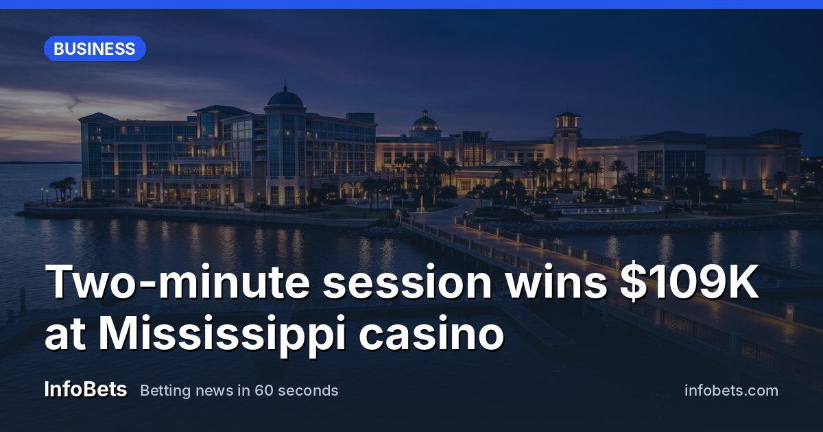 A waterfront casino resort lit up at dusk on the Mississippi coastline.