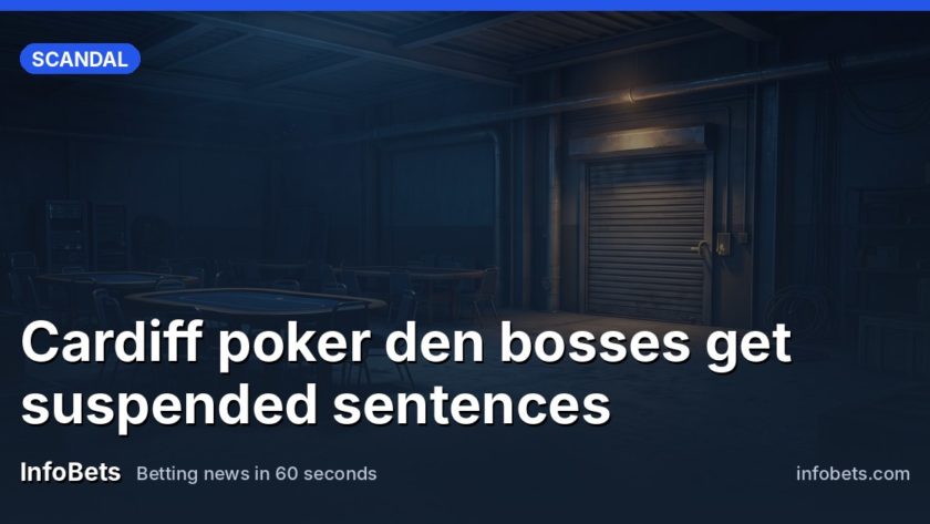 A dim industrial unit interior with empty poker tables & a shuttered fire exit door, no people or text visible.