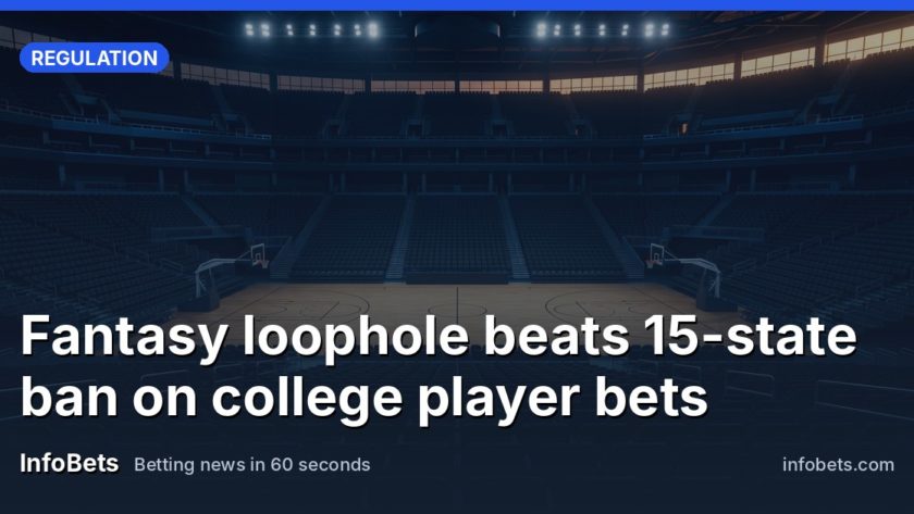 An empty college basketball arena at dawn, seats bare, court lit from above.