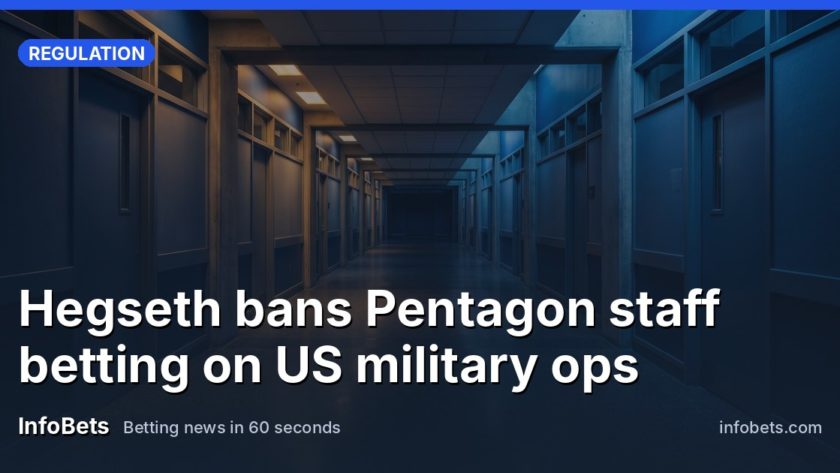An empty Pentagon corridor at dusk with closed office doors & no signage.