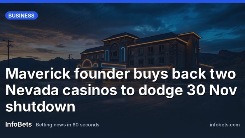 An empty casino hotel exterior in a small Nevada town at dusk, no signage visible.