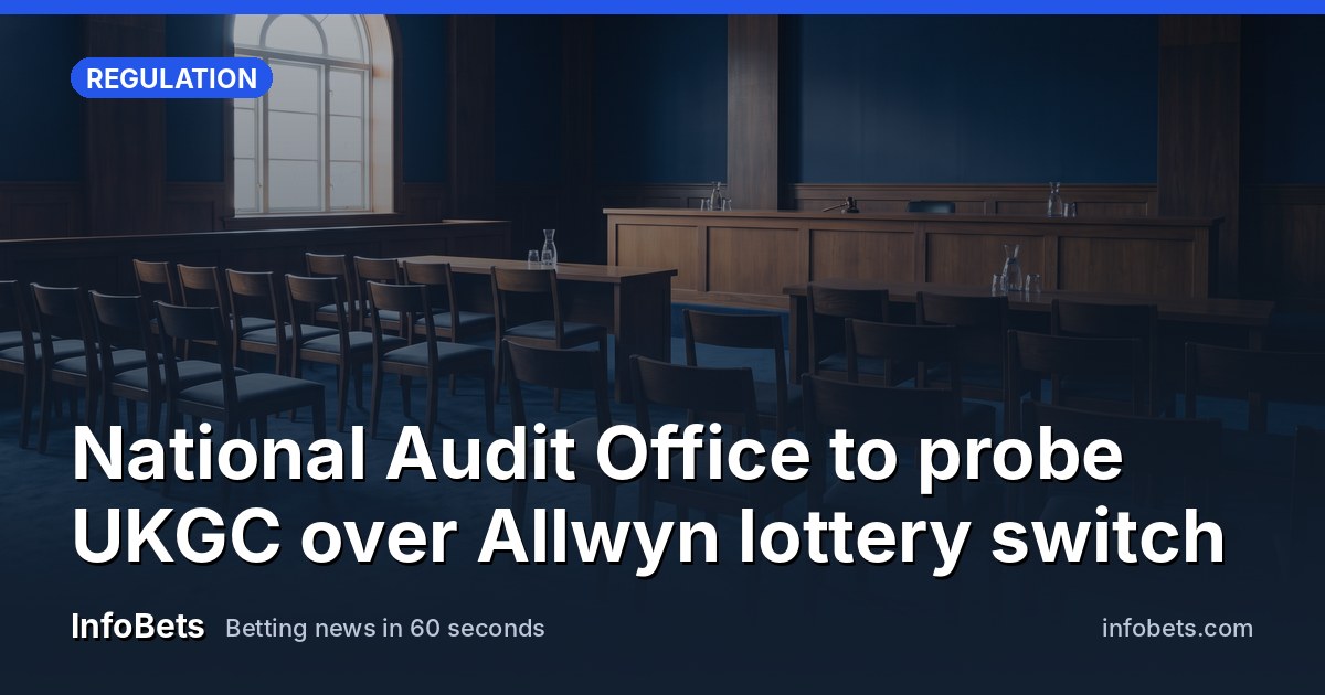 An empty audit hearing room with rows of vacant chairs facing a bare desk, lit by soft daylight.
