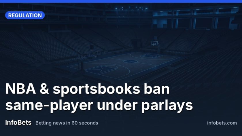 An empty basketball arena at dusk with the court lights dimmed & seats bare.
