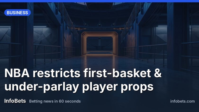 An empty basketball arena hallway at dusk with polished floors & a single tunnel entrance leading to the court.