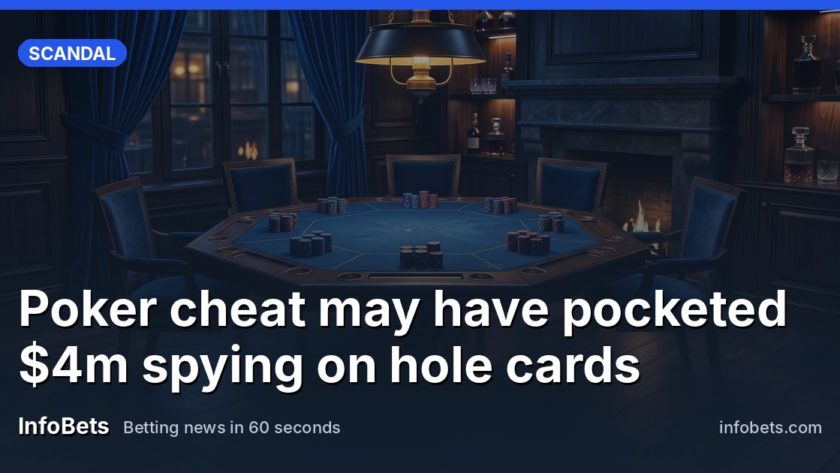 An empty high-stakes card room with a single poker table lit under a low-hanging lamp, chairs pushed back, no cards visible.