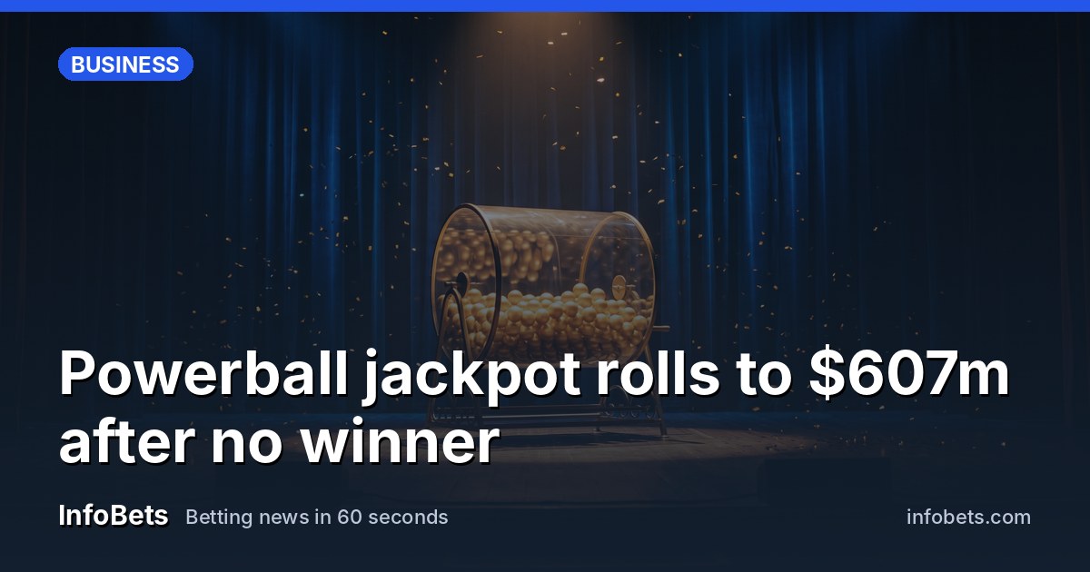 An empty stage under a warm spotlight holds a glass drum of glowing plain gold balls turning slowly, with drifting gold confetti catching the light against a dark velvet backdrop.
