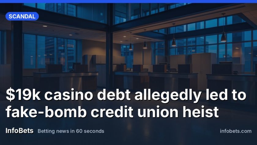 An empty credit union lobby at dusk with blank teller counters & no signage visible.